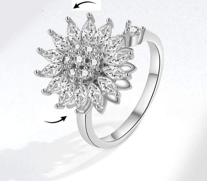 New Sunflower Anxiety Ring Fidget Spinner Rings for Women Cute Butterfly Charms Finger Ring Anti Stress Rotate Gifts