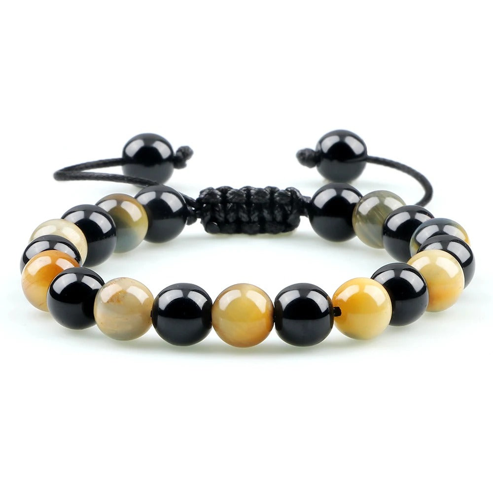 Natural Black Onyx & Tiger Eye Bead Bracelet Men Women Yoga