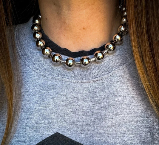 Statement Oversized 10mm Ball Chain Choker Necklace Silver Plated Handmade Gothic Unisex Men Women Chunky Jewelry