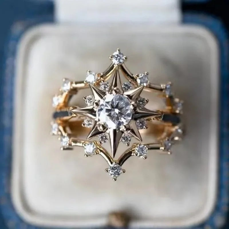 New star and moon shape Italian style ring niche zircon French jewelry ins ring