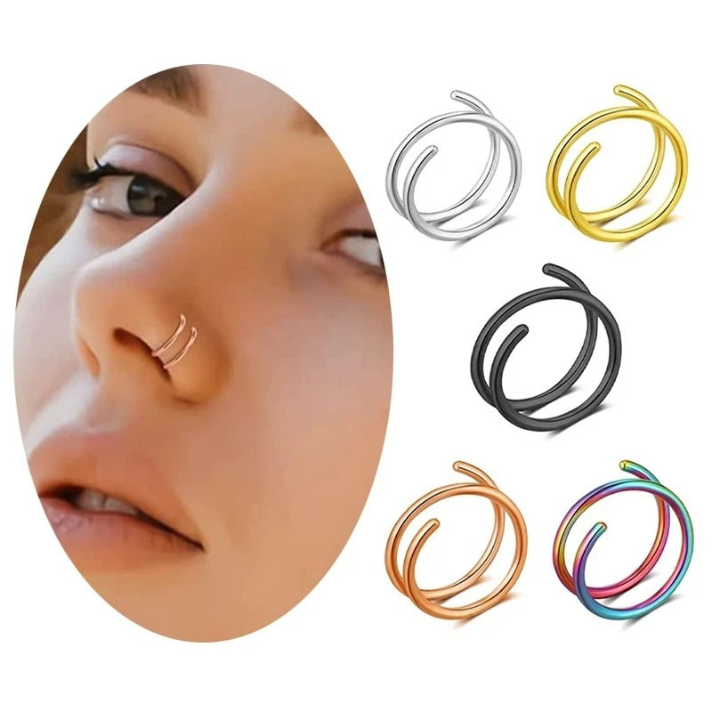 Stainless Steel Spiral Double Nose Ring Septum Piercing Women