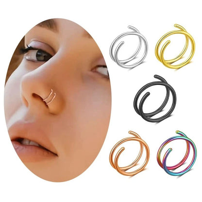 Stainless Steel Spiral Double Nose Ring Septum Piercing Women