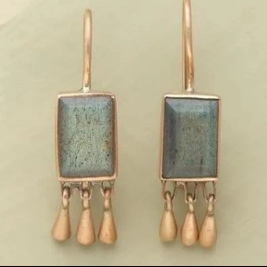 Dazzling Gold Color Square Whhite Stone Earrings Dangle Earrings for Women Jewelry