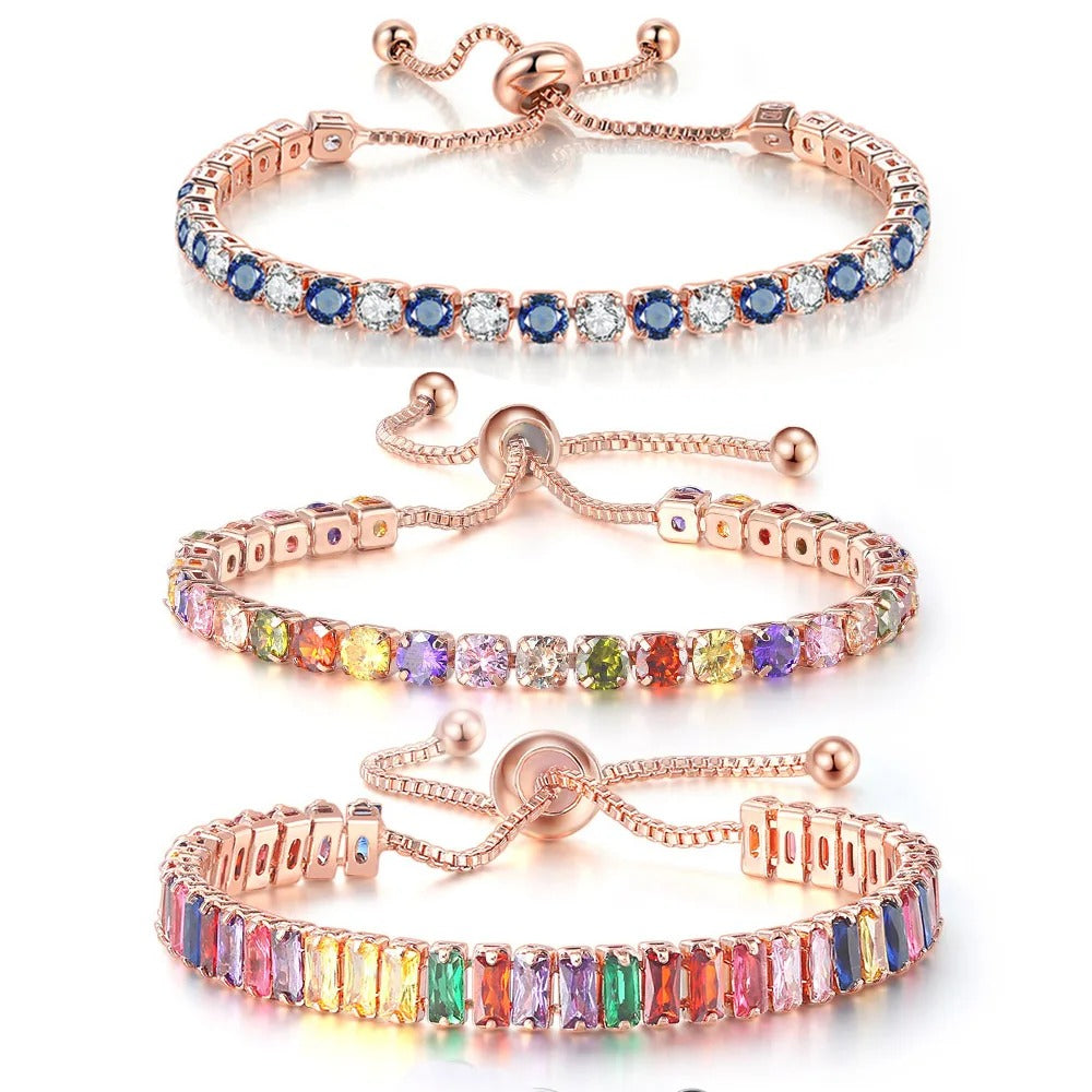 Adjustable Multicolor Tennis Bracelets for Women Ladies Wedding Rainbow Colorful Zircon Charm Bracelet Hand Chain Jewelry
