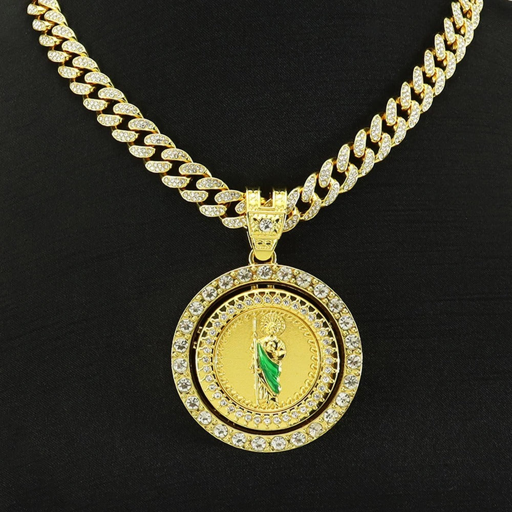 Men's Hip Hop Rotatable Pendant Necklace with Cuban Chain Religious rotation Pendants Jewelry