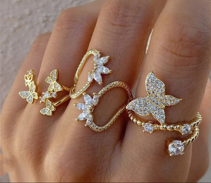 Cute Style White Color CZ Zirconia Leaf Open Rings Geometric Adjustable Ring Jewelry for Women Party Gift