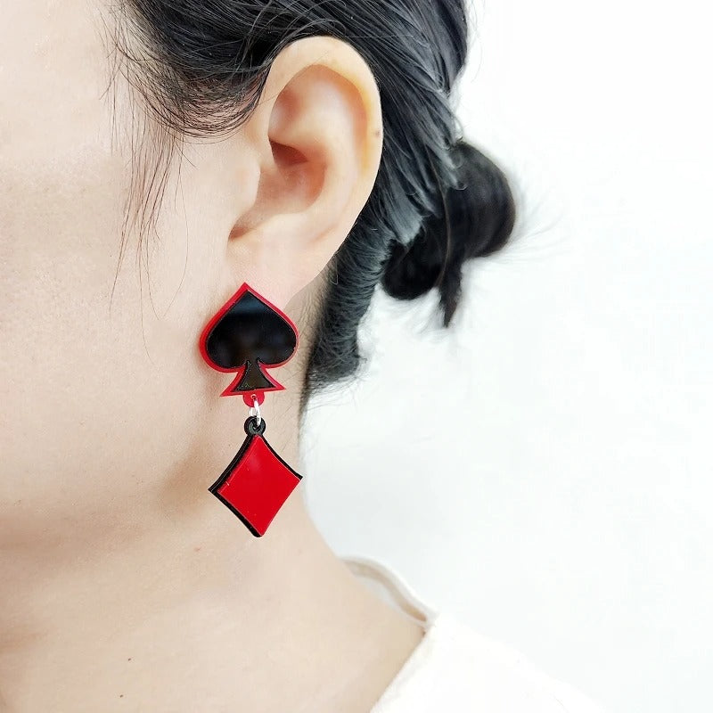 Red & Black Poker Sign Dangle Earrings Party Jewelry Women