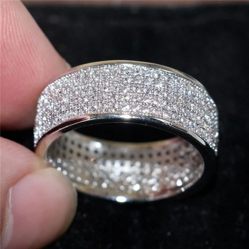 Silver & Gold Color Zircon Ring Round Inlaid Wedding Jewelry