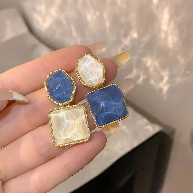 Fashion Vintage Resin Geometric Drop Earrings Women Blue Pendant
