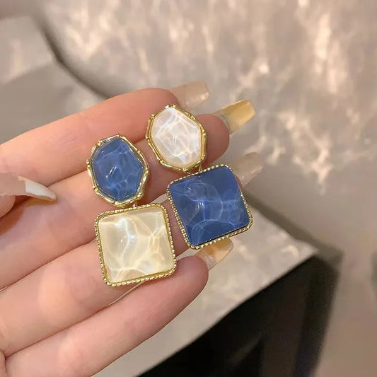 Fashion Vintage Resin Geometric Drop Earrings Women Blue Pendant