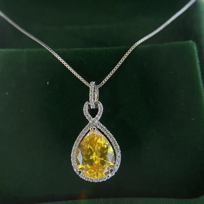 925 Sterling Silver Stone Pendant Chain Light Yellow Crystal White Zircon Necklace for Women Wedding Fine Jewelry Chain