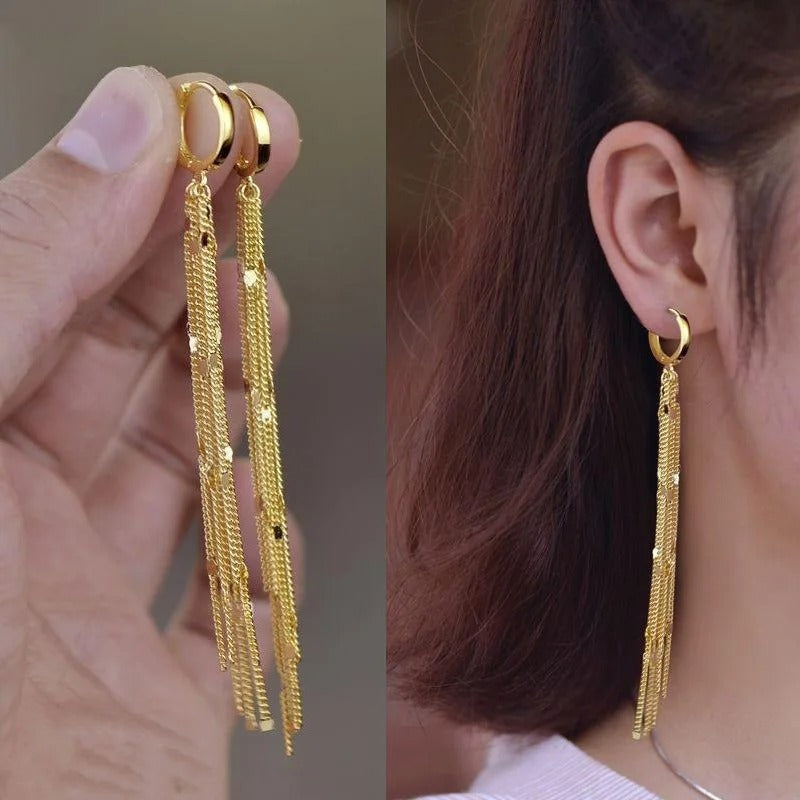 Trendy Gold Tassel Drop Earrings Geometric Jewelry Women