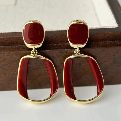 Hollow Square Dangle Earrings Metal Twist Enamel Drop for Women