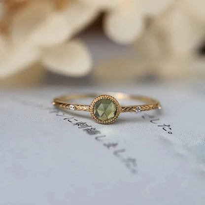 Silver Inlaid Diamond Green Peridot Round Ring Adjustable Women’s Jewelry