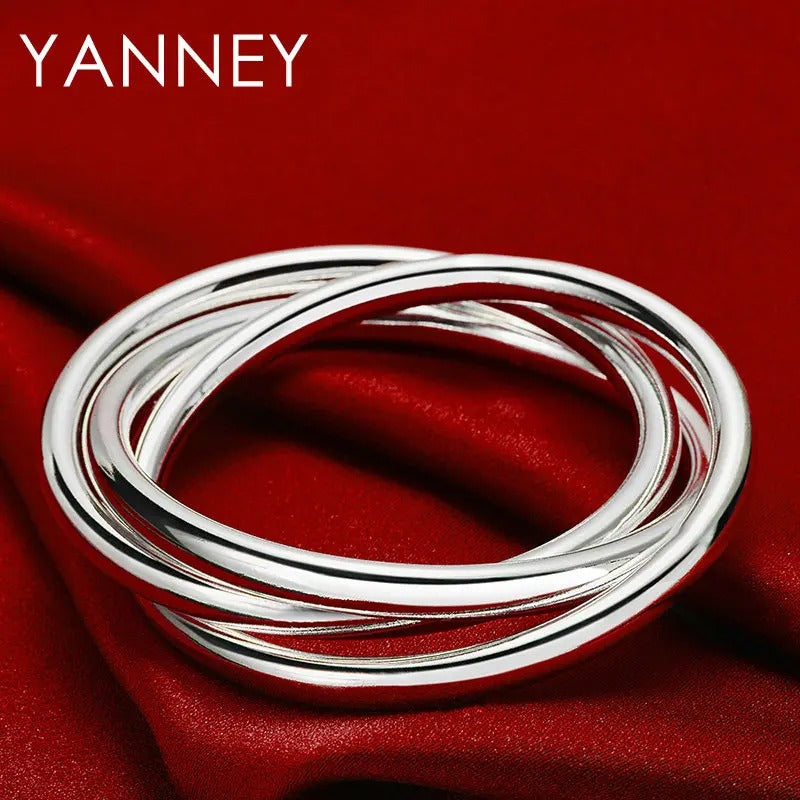 925 Sterling Silver 3-Circle Bangle  Women & Men Fashion Jewelry