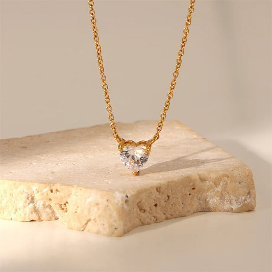 Punk Small CZ Zircon Heart Pendant Female Gold Color Stainless Steel Clavicle Choker Chain Necklace for Women Jewelry Gift 2025
