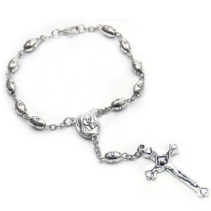 Metal Cross Beads Crucifix Rosary Bracelets For Men Women Religious Jewelry