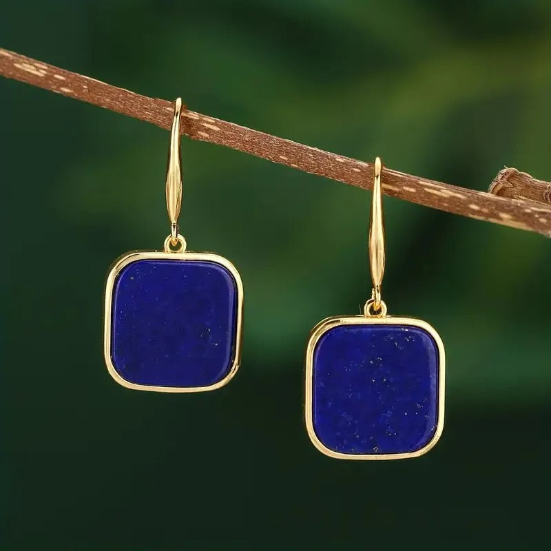 Bohemian Square Natural Stone Earrings, Vintage Dangle Earrings, Women's Fashion Jewelry, Unisex Style, Suitable for Wedding/Pa