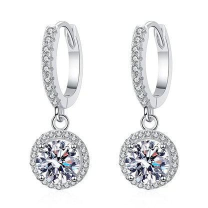 Silver 1 Carat Moissanite Round Earrings Engagement Wedding Daily Work Party Travel Luxurious Gift For Women