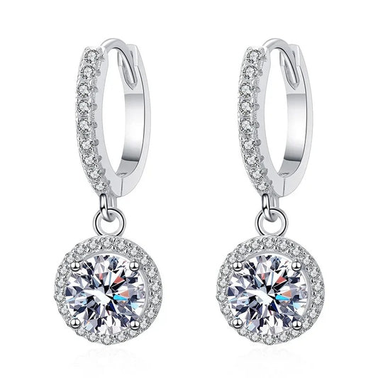 Silver 1 Carat Moissanite Round Earrings Engagement Wedding Daily Work Party Travel Luxurious Gift For Women