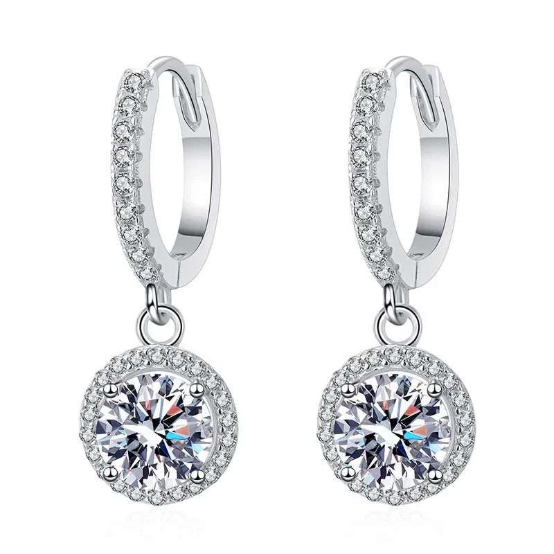 Silver 1 Carat Moissanite Round Earrings Engagement Wedding Daily Work Party Travel Luxurious Gift For Women