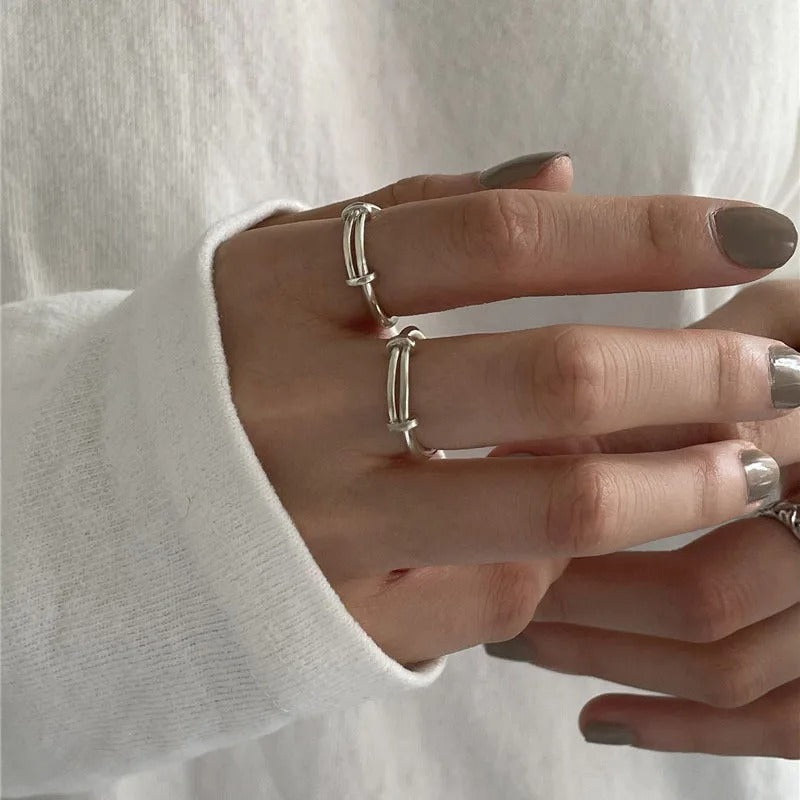 925 Silver Line Adjustable Ring For Women Fine Jewelry Minimalist Accessories