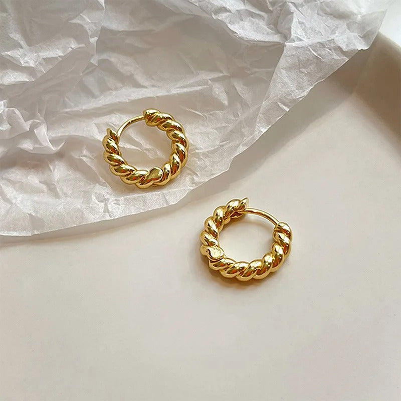Minimalist Gold Twisted Hoop Earrings Women Dainty Brass Jewelry Gift