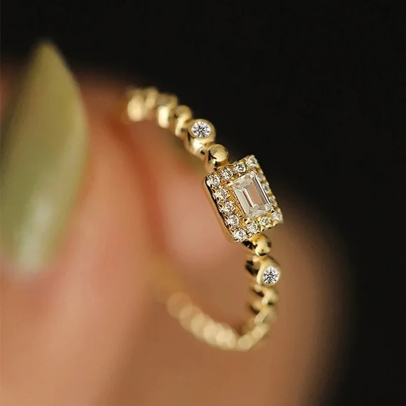 Dainty Shiny Rectangle Rings for Women Exquisite Gold Color Female Finger Accessories Trendy Engagement Wedding Jewelry