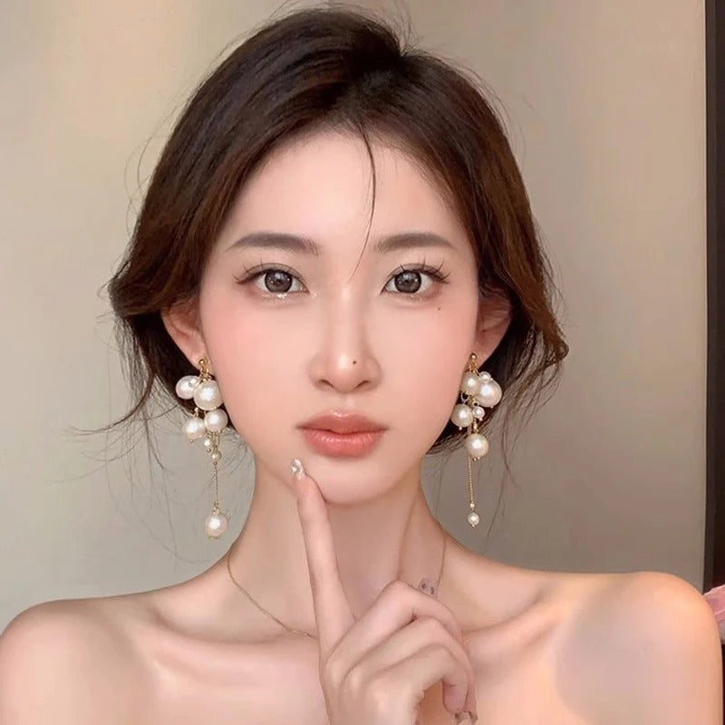 1 Pair Elegant Pearl Long Tassels Earrings Fashion Dangle Earring For Women Girls Trendy Shiny Earrings Wedding Jewelry Gifts