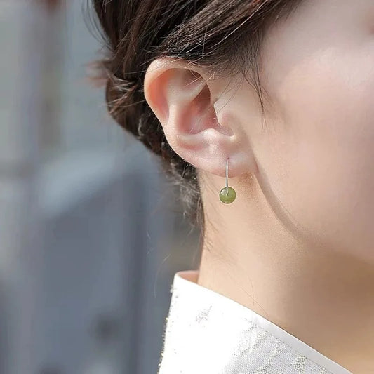 925 Sterling Silver Hotan Jade Hoop Earring for Women Classic Grace Minimalism Versatile Office Jewelry