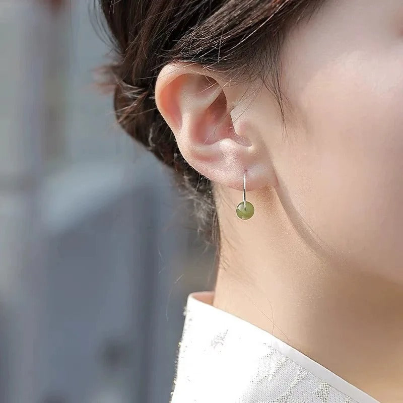 925 Sterling Silver Hotan Jade Hoop Earring for Women Classic Grace Minimalism Versatile Office Jewelry