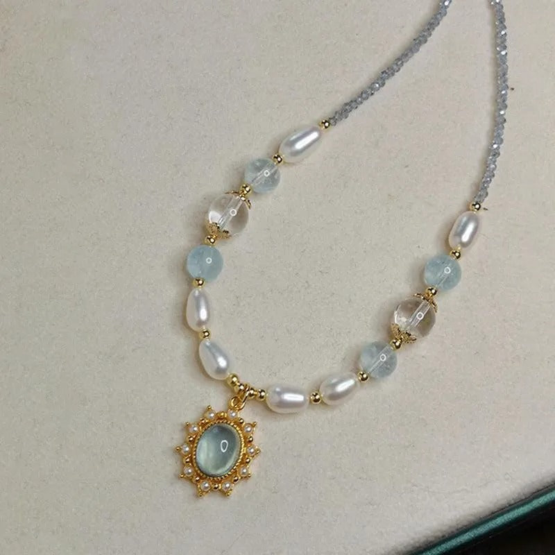 Trendy Blue Stone Zircon Freshwater Pearl Beads Necklace for Women 2025 New Trend Handmade DIY Necklaces Jewelry Gift