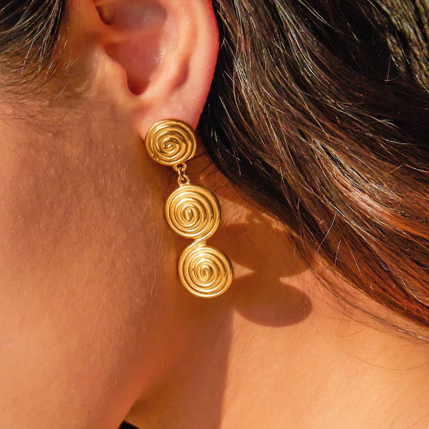 Circular Thread Dangle Earrings Spiral Textured Jewelry Women