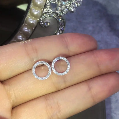 Dazzling Circle Stud Earrings Crystal CZ Minimalist Jewelry