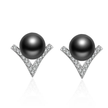 Silver Black Pearl Stud Earrings For Women Luxury Designer Jewelry  Jewelry