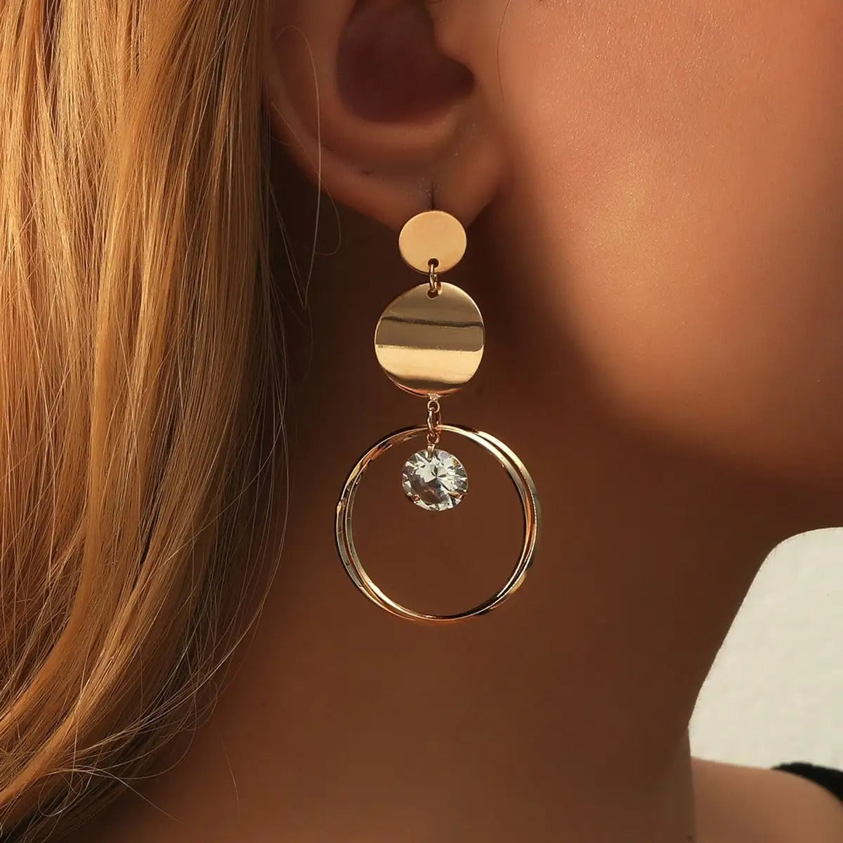 2 Pieces Gold Alloy Circular Pendant Earrings – Elegant Women’s Fashion Jewelry