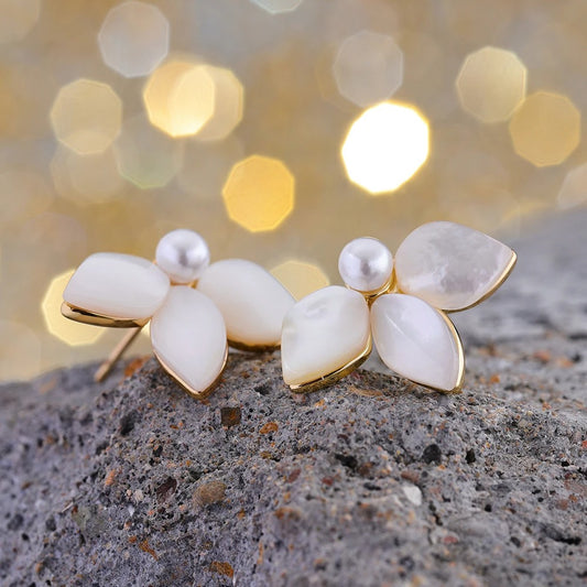 Mchic Thicker Natural Shell Flower Stud Earrings Trendy Unique Chic Daily Fashion Copper Jewelry for Women Gift Wholesale