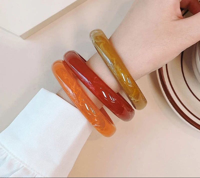 3pcs New Vintage Resin Acrylic Bangle Set for Women Jewelry Korean Cuff Bangles Bracelets with Charms Designer Round New Gifts