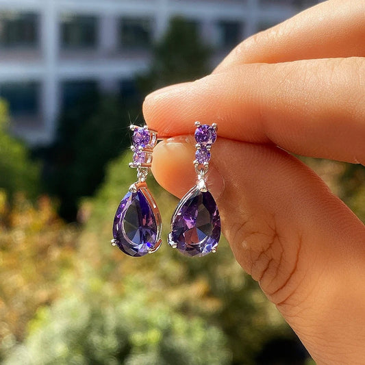 Zirconia Water Drop Charm Women Drop Earring Wedding Band Jewelry White/Purple High Quality Earrings
