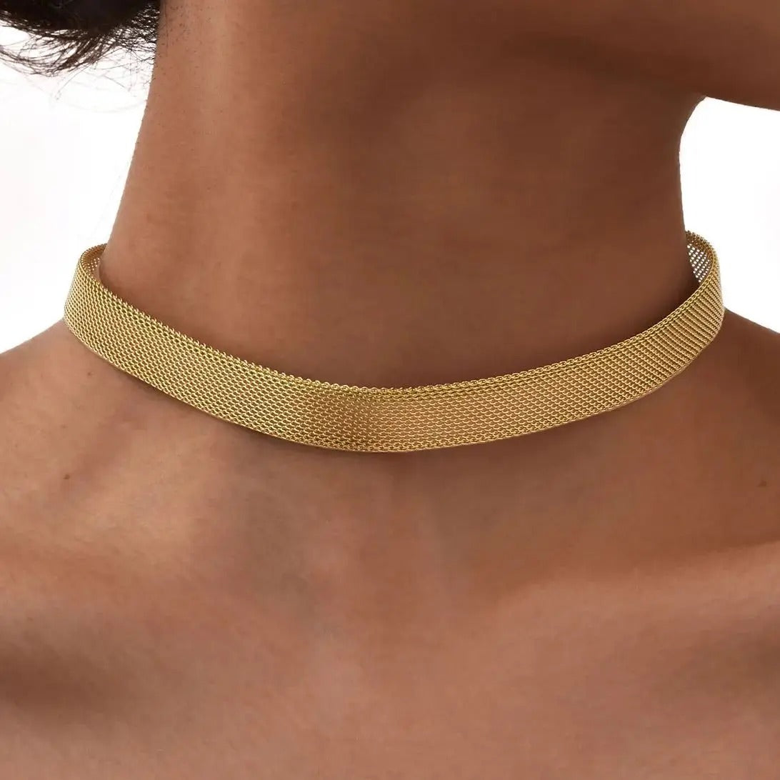 Gold Plated Hollow Mesh Choker Necklace for Women,Stainless Steel Waterproof Necklaces,Fashion Jewelry Gift
