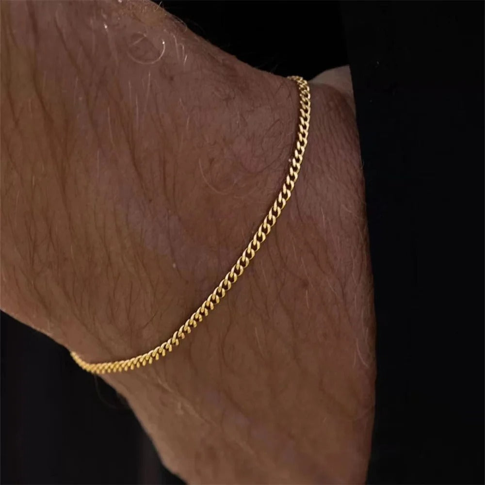 Stainless Steel Cuban Chain Bracelet For Women Simple Stainless Steel Men Bracelet Gold Color Jewelry
