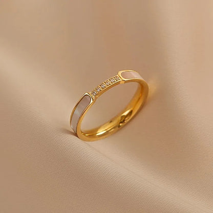 Stainless Steel Zircon Shell Ring for Women Gold Index Finger Ring