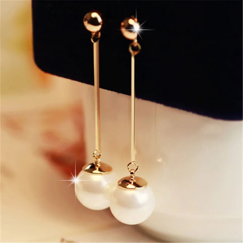 Long Tassel Pearl Drop Earrings Korean Gold Jewelry for Women