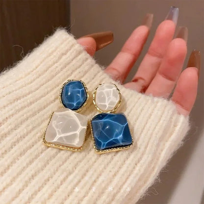 Vintage Resin Geometric Drop Earrings Blue Pendant Women