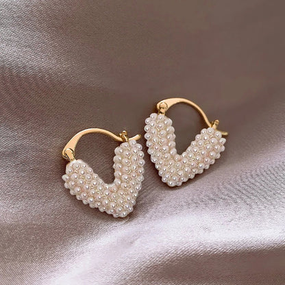 Unique Love Imitation Pearl Hoop Earrings for Women Fashion Jewelry