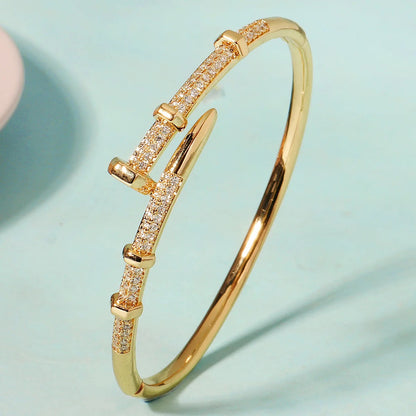 Classic Stainless Steel Nail Bracelet Women Zircon Bangle Gift