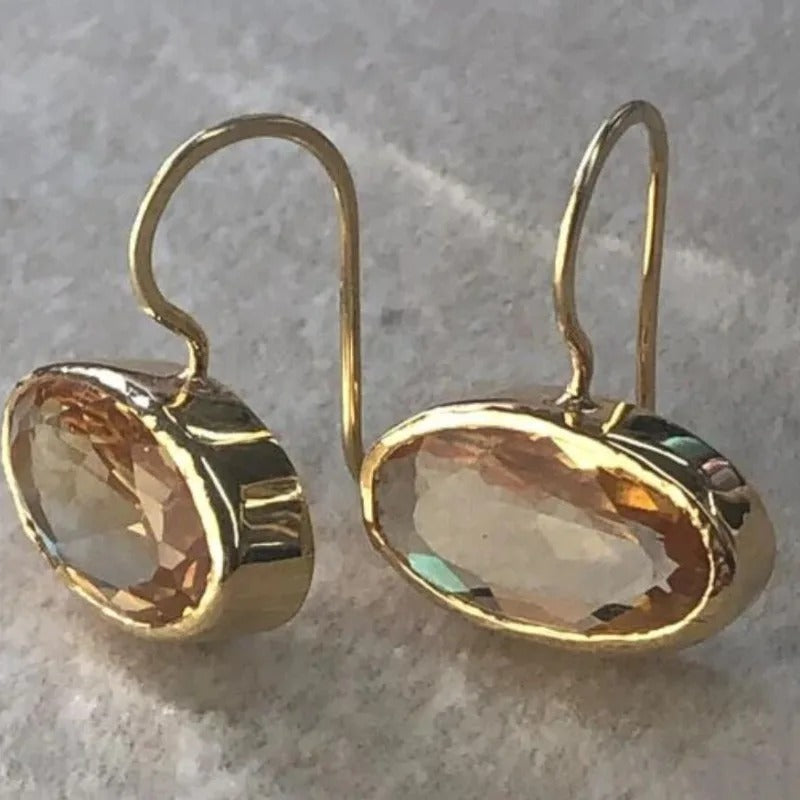 Fashion Gold Metal Oval Dangle Earrings Exquisite Engagement Jewelry