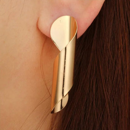Irregular Rolled Metal Dangle Earrings for Women Silver Punk Jewelry