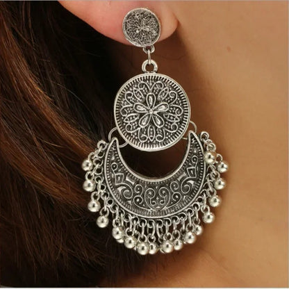 Delysia King Bohemia Women Geometric Alloy Tassels Earring Ethnic Crescent Carving Beads Dangler