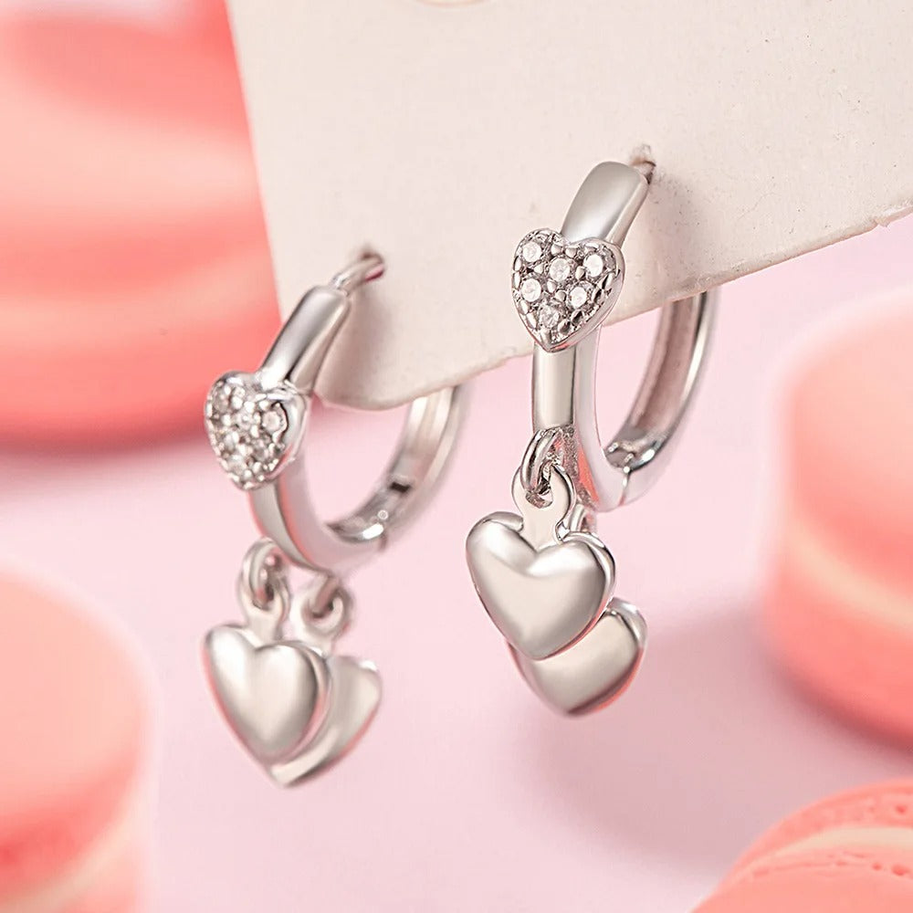 Women’s Heart Zircon Stud Earrings 925 Silver Elegant Luxury Jewelry